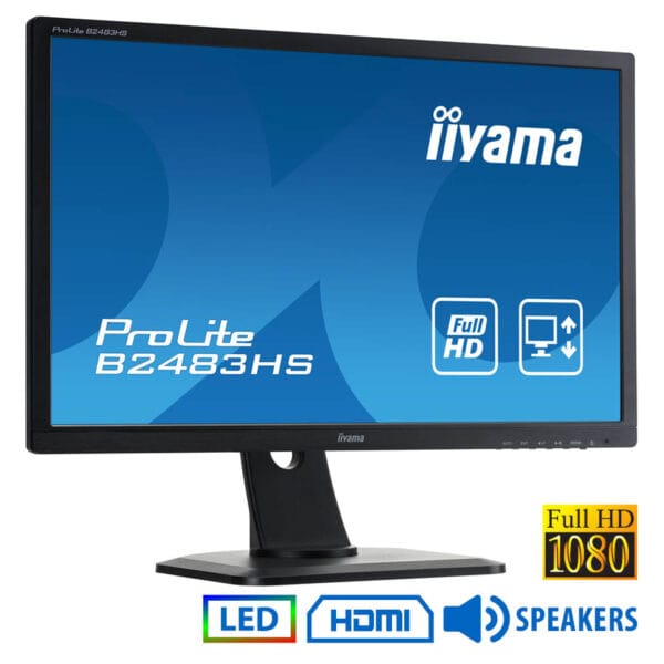 Used (A-) Monitor B2483H LED/Iiyama/24”FHD/1920x1080/Wide/Black/w/Speakers/Grade A-/D-SUB & DVI-D &