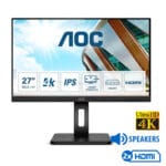 Used Monitor U27P2 IPS/AOC/27``UHD 4k/3840x2160/Wide/Black/w/Speakers/DP & 2xHDMI & USB 3.0 HUB